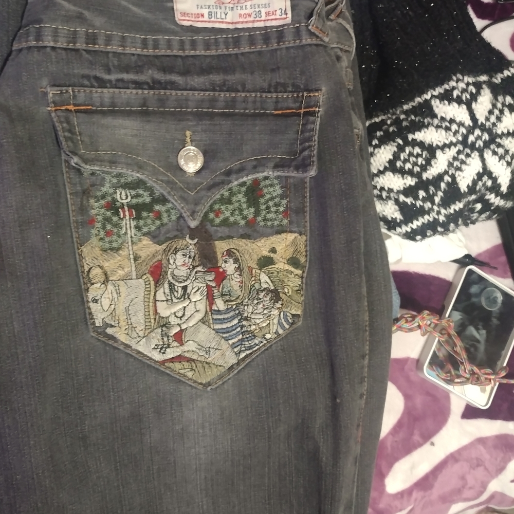 Embroidered Pocket Mens Jeans